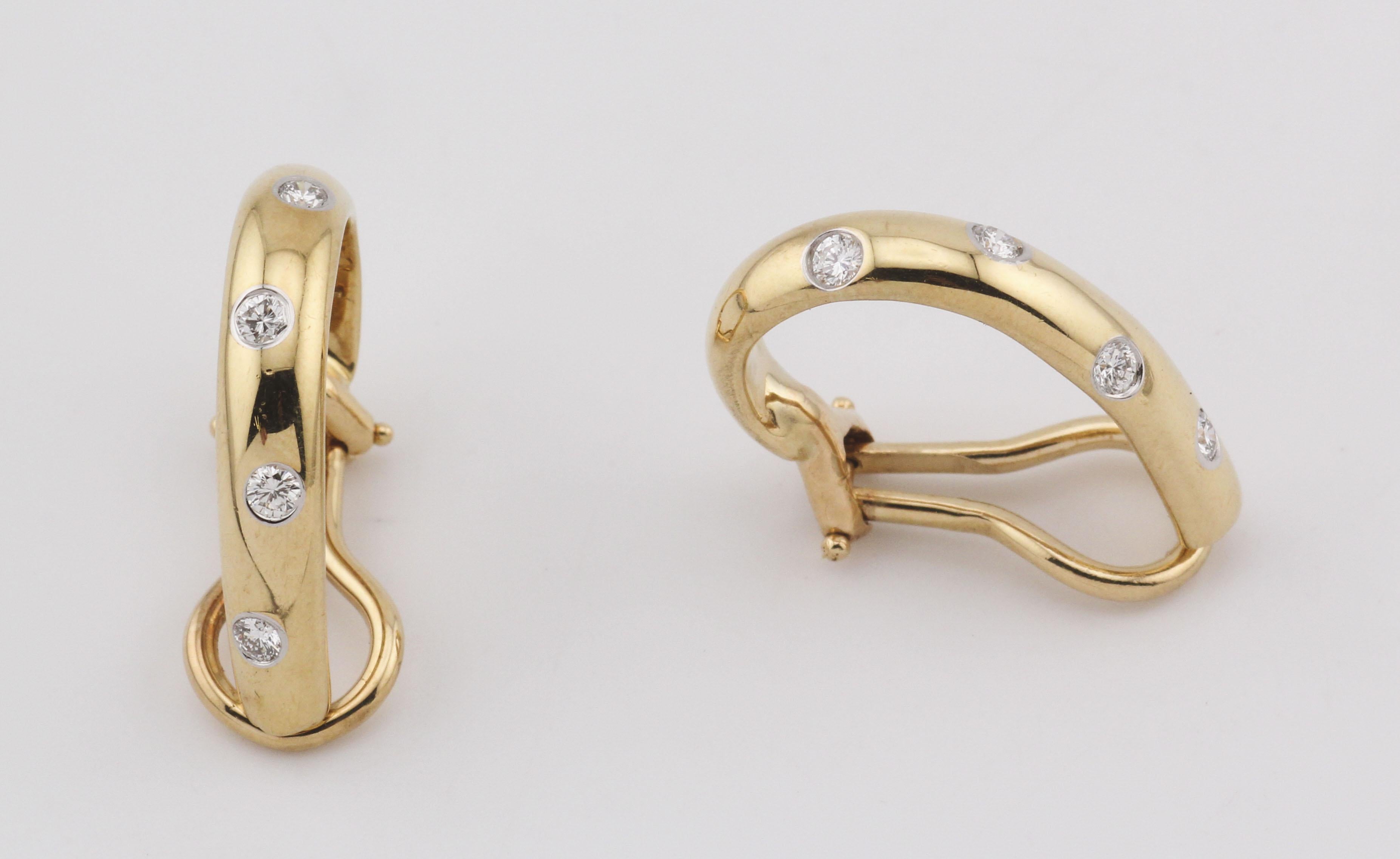 Taglio brillante Tiffany & Co. Etoile Diamond 18k Gold Platinum Hoop Earrings in vendita