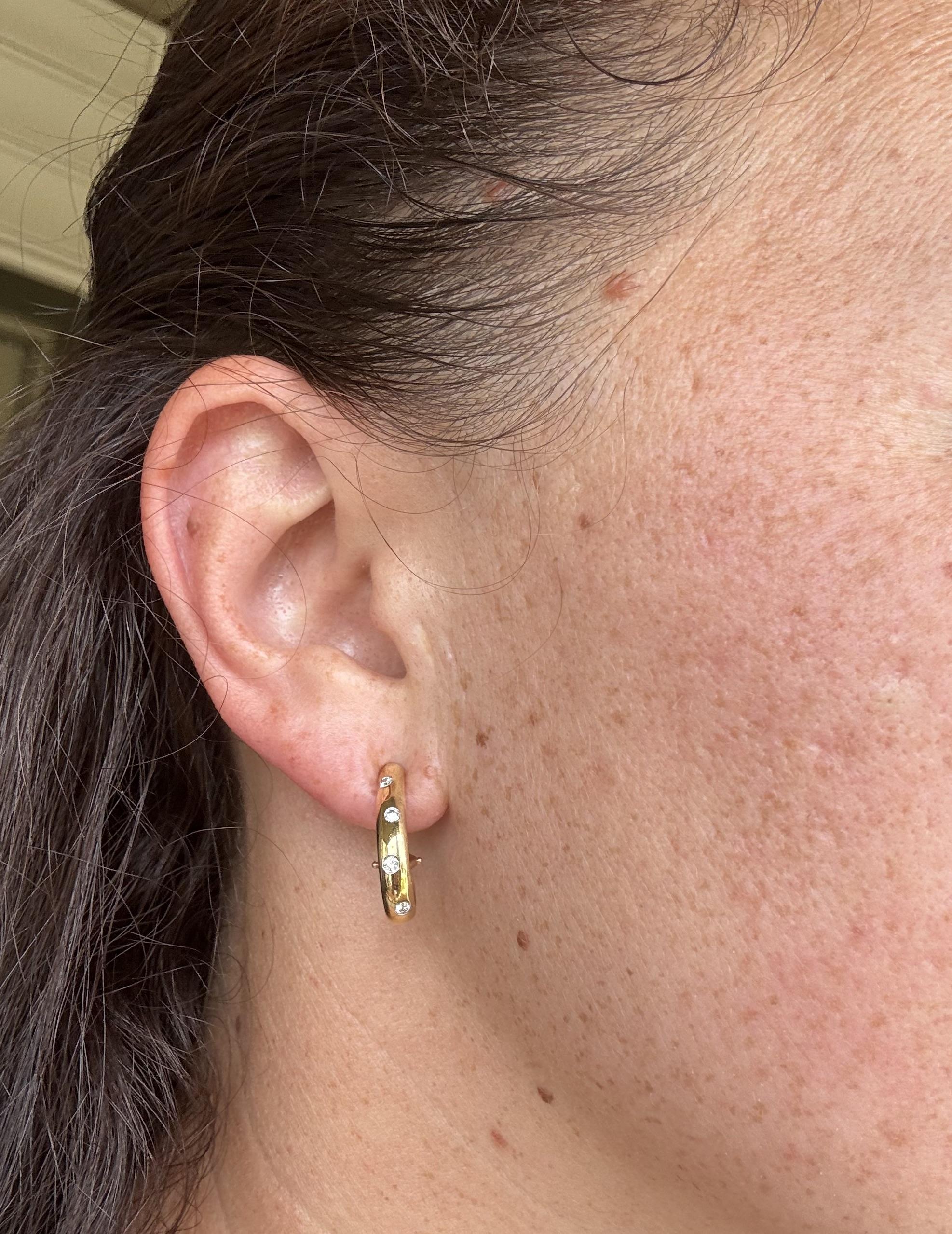 Tiffany & Co. Etoile Diamond 18k Gold Platinum Hoop Earrings For Sale 2