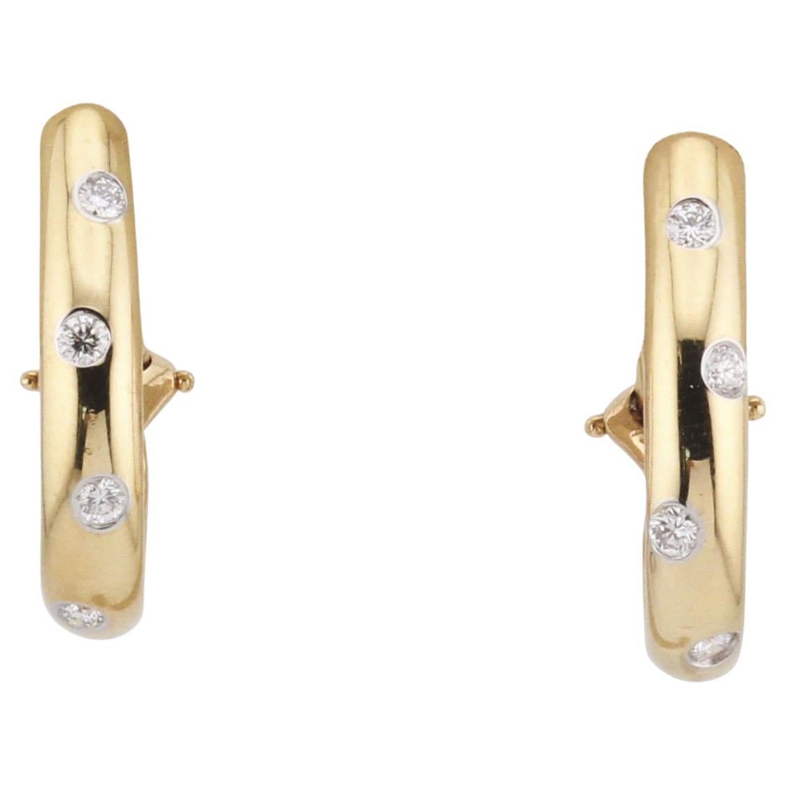 Tiffany & Co. Etoile Diamond 18k Gold Platinum Hoop Earrings
