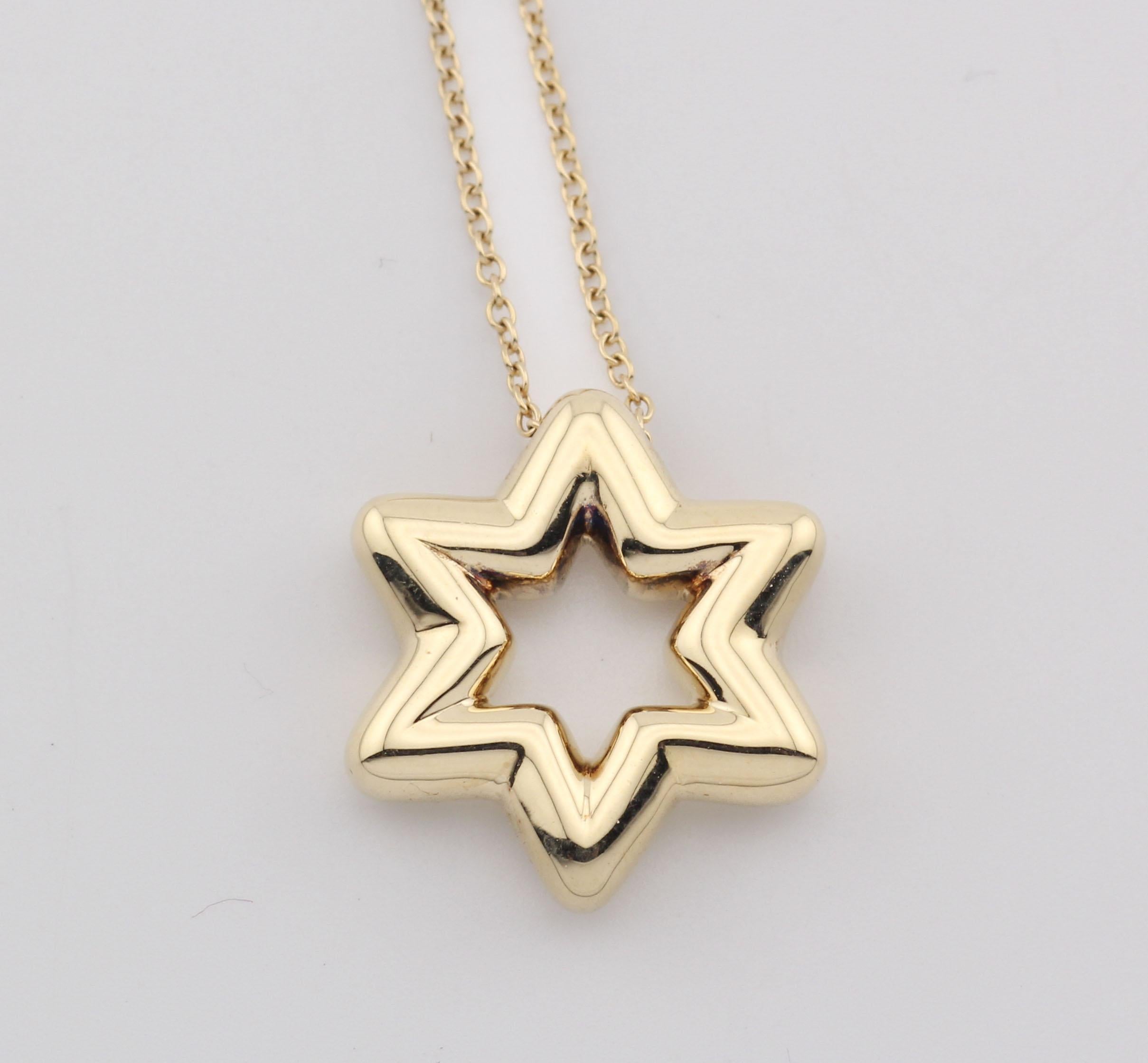 Taille brillant Tiffany & Co. Collier étoile de David en or 18k et platine avec diamants Etoile en vente