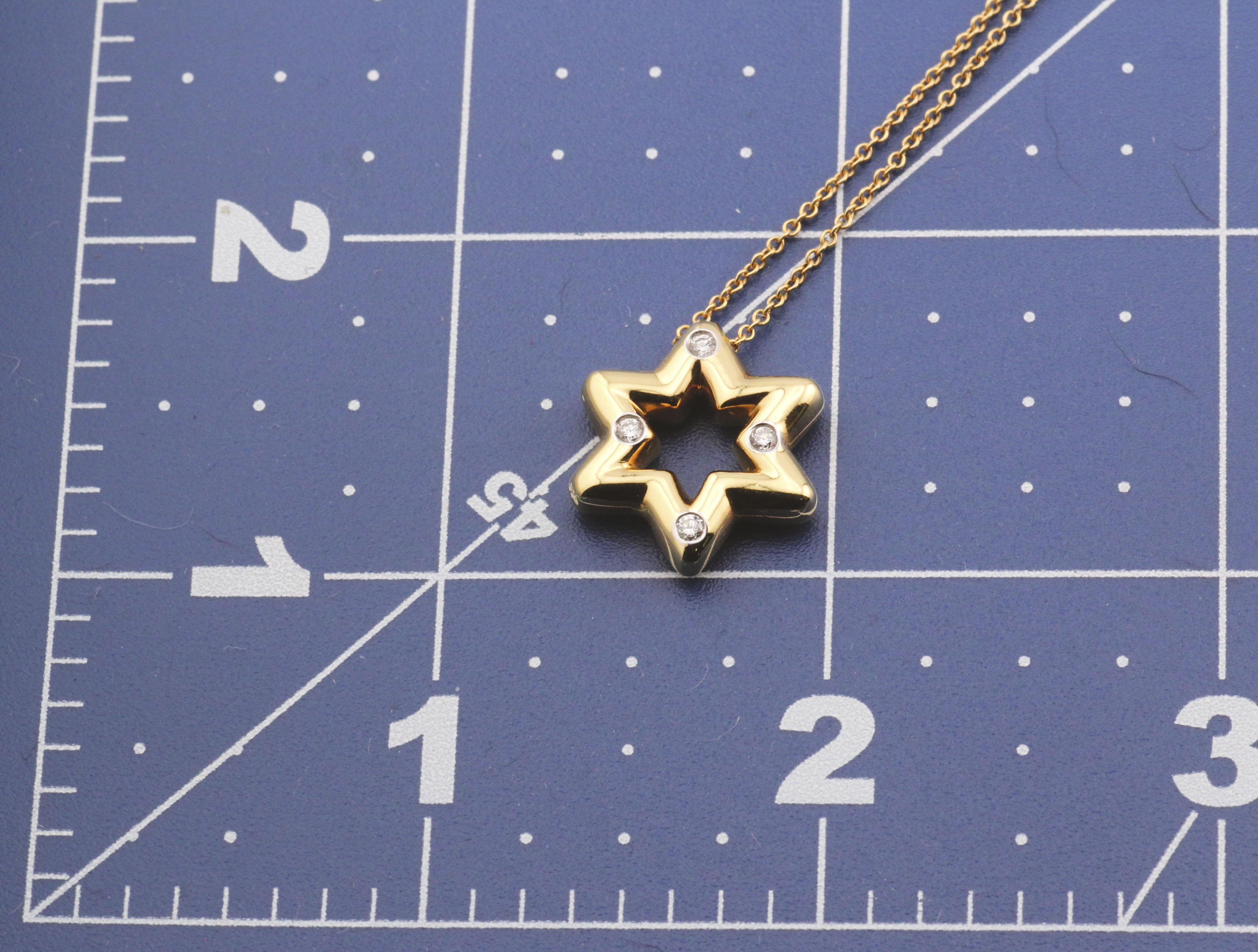 Women's or Men's Tiffany & Co. Etoile Diamond 18k Gold Platinum Star of David Pendant Necklace For Sale