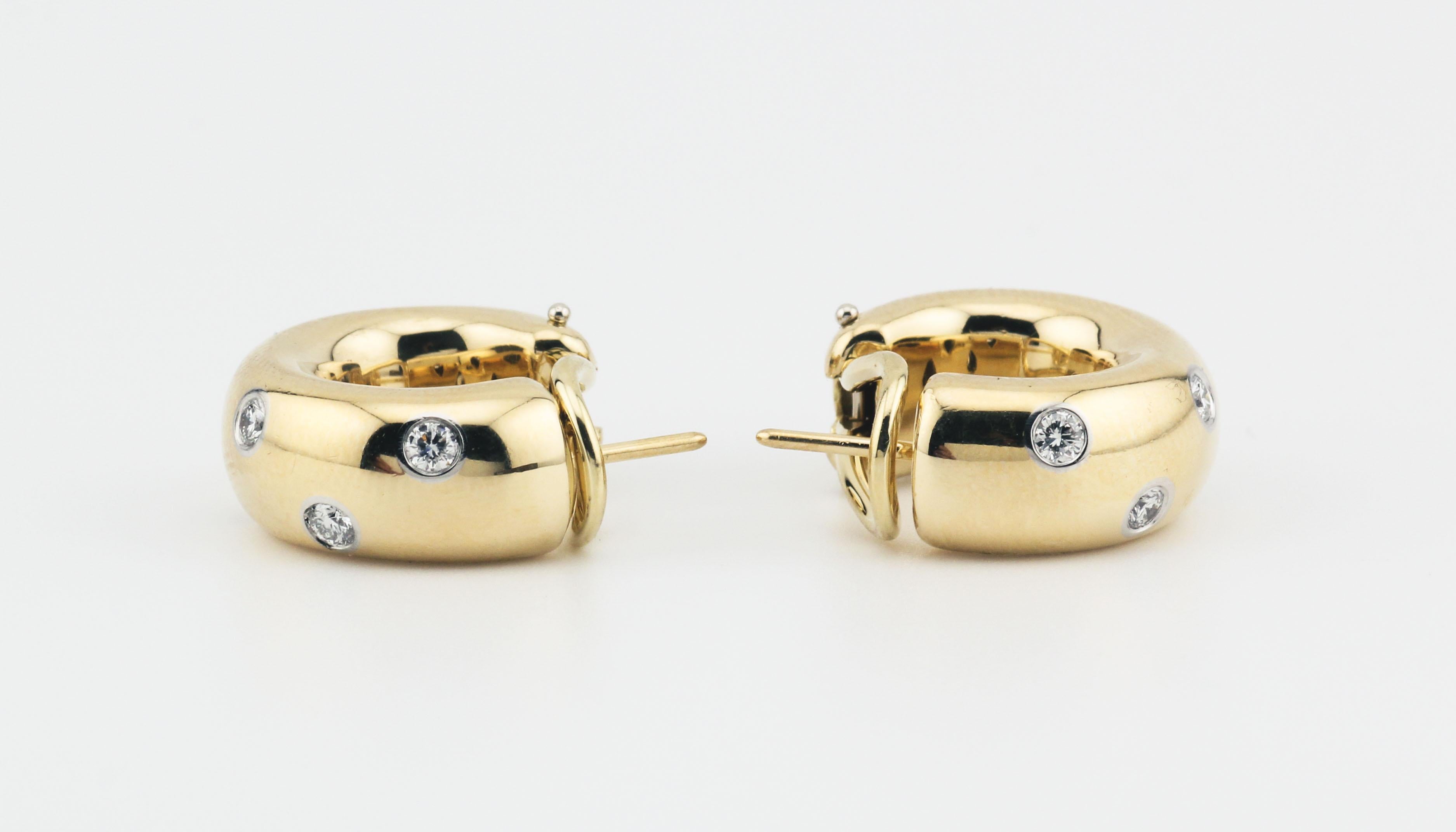 Brilliant Cut Tiffany & Co. Etoile Diamond 18k Gold Platinum Wide Hoop Earrings