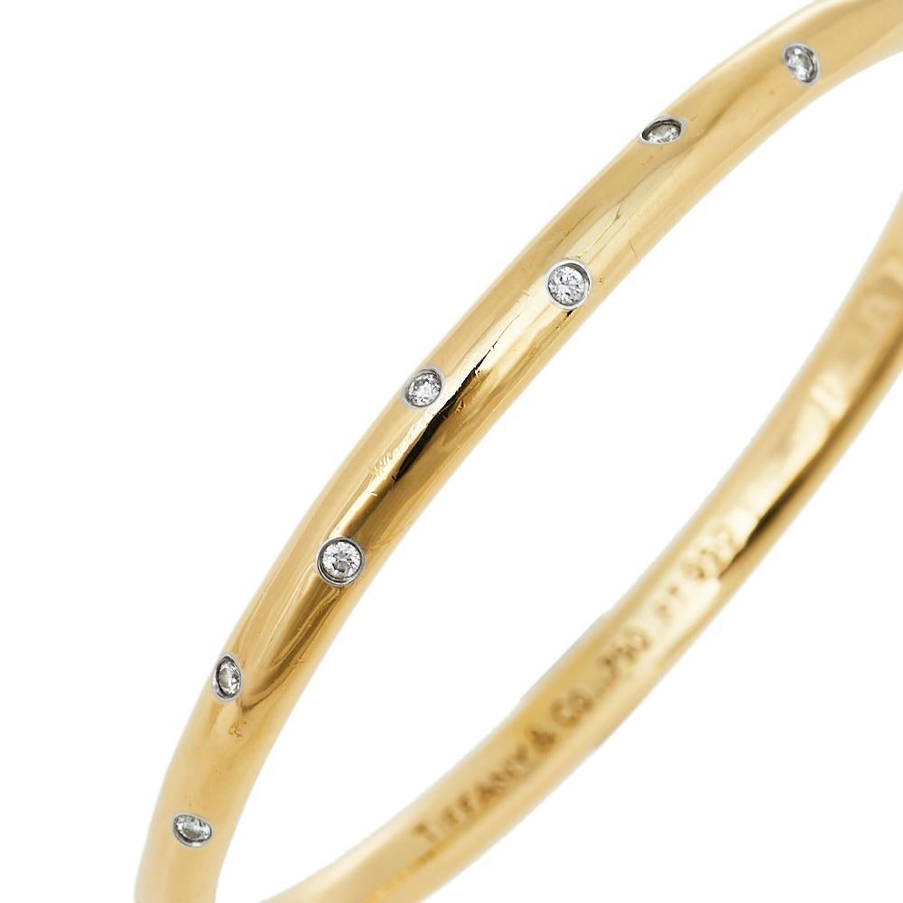 Tiffany & Co. Etoile Diamond 18k Yellow Gold Platinum Bangle Bracelet 1