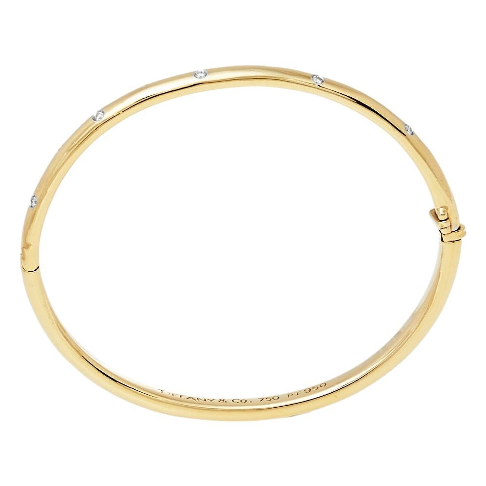 Tiffany & Co. Etoile Diamond 18k Yellow Gold Platinum Bangle Bracelet