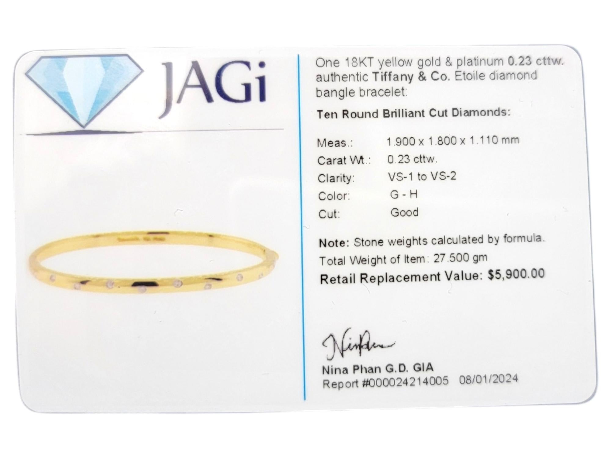 Tiffany & Co. Etoile Diamond Bangle Bracelet in 18 Karat Yellow Gold & Platinum 6
