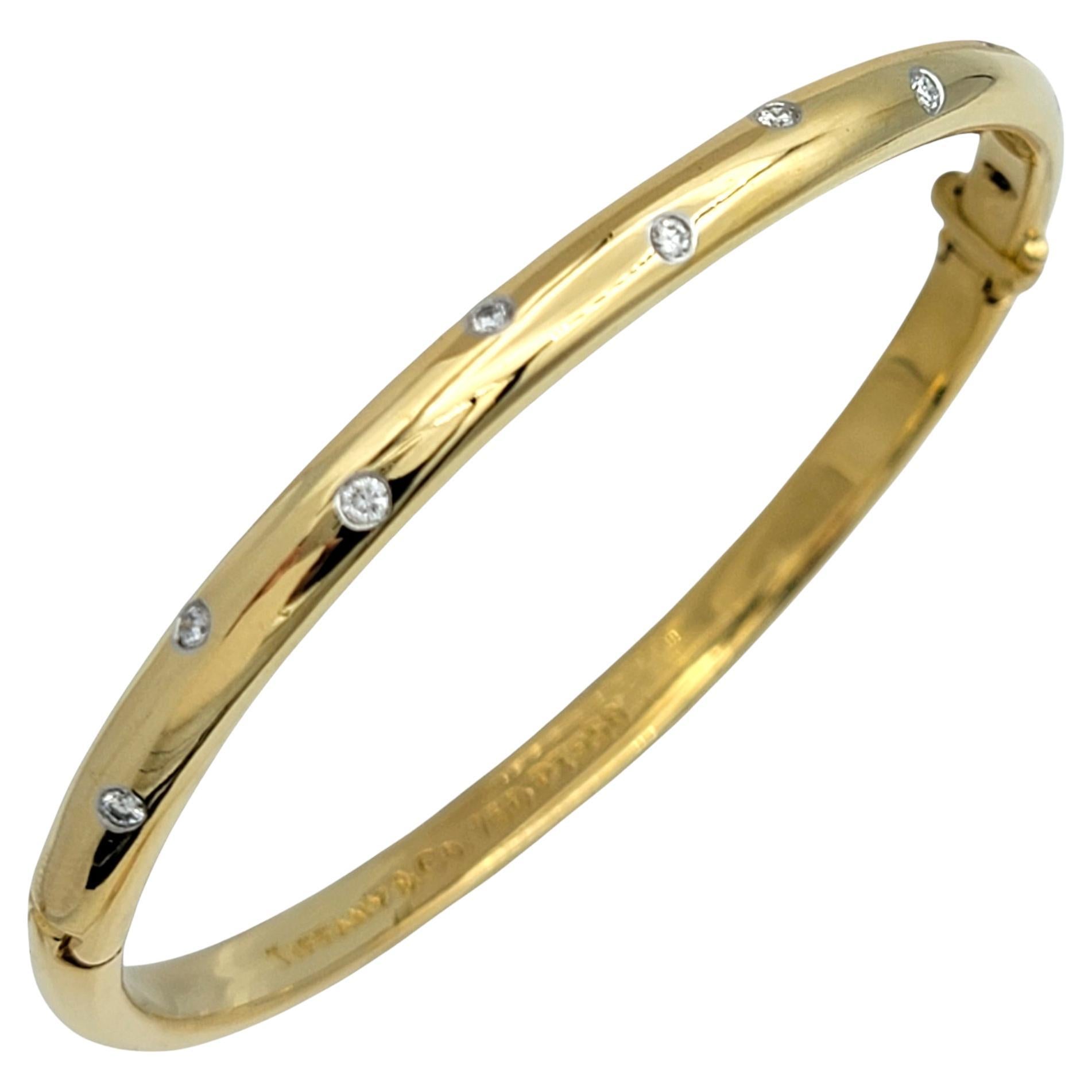 Round Cut Tiffany & Co. Etoile Diamond Bangle Bracelet in 18 Karat Yellow Gold & Platinum