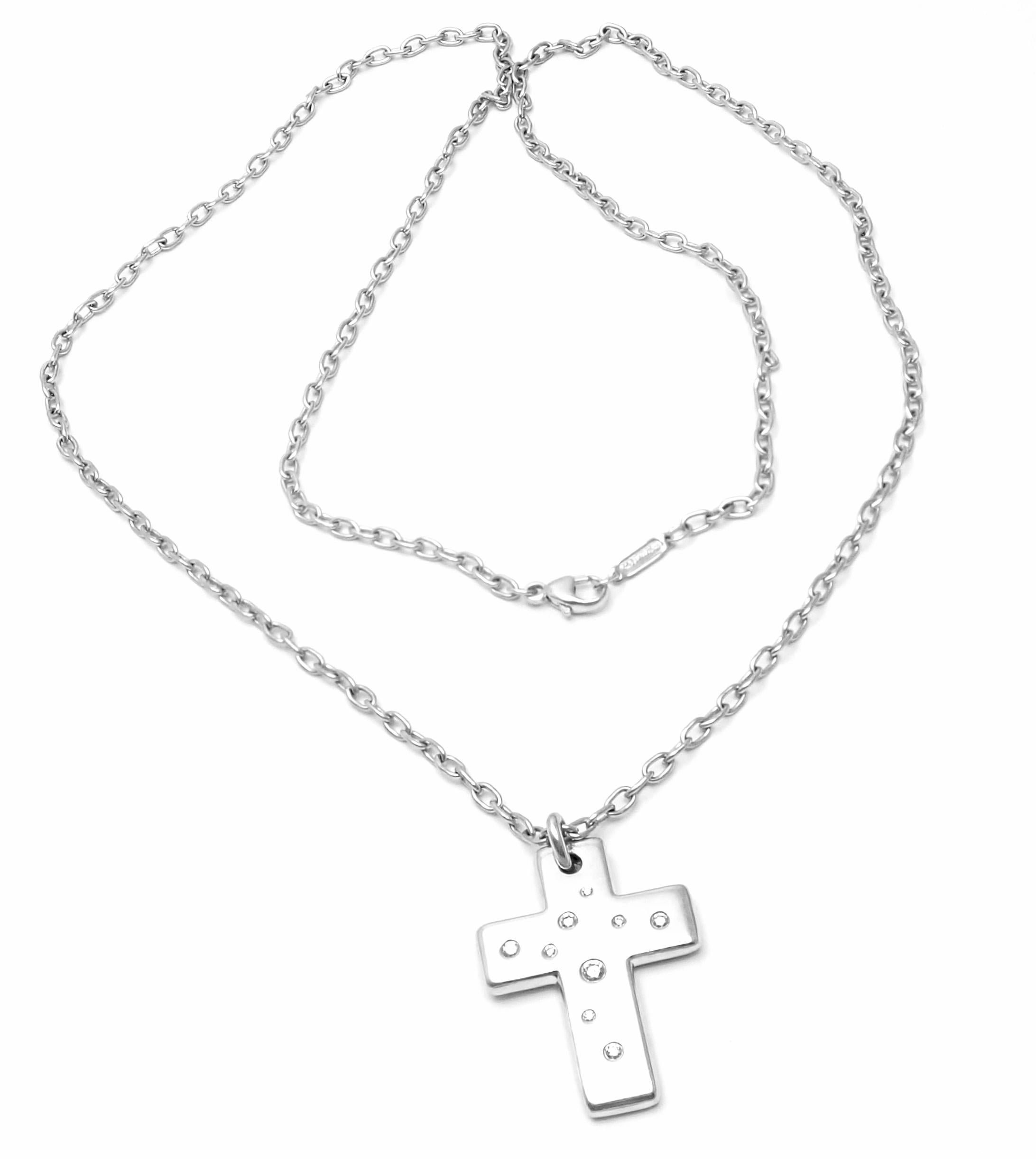 Tiffany & Co. Etoile Diamond Cross White Gold Pendant Necklace 3