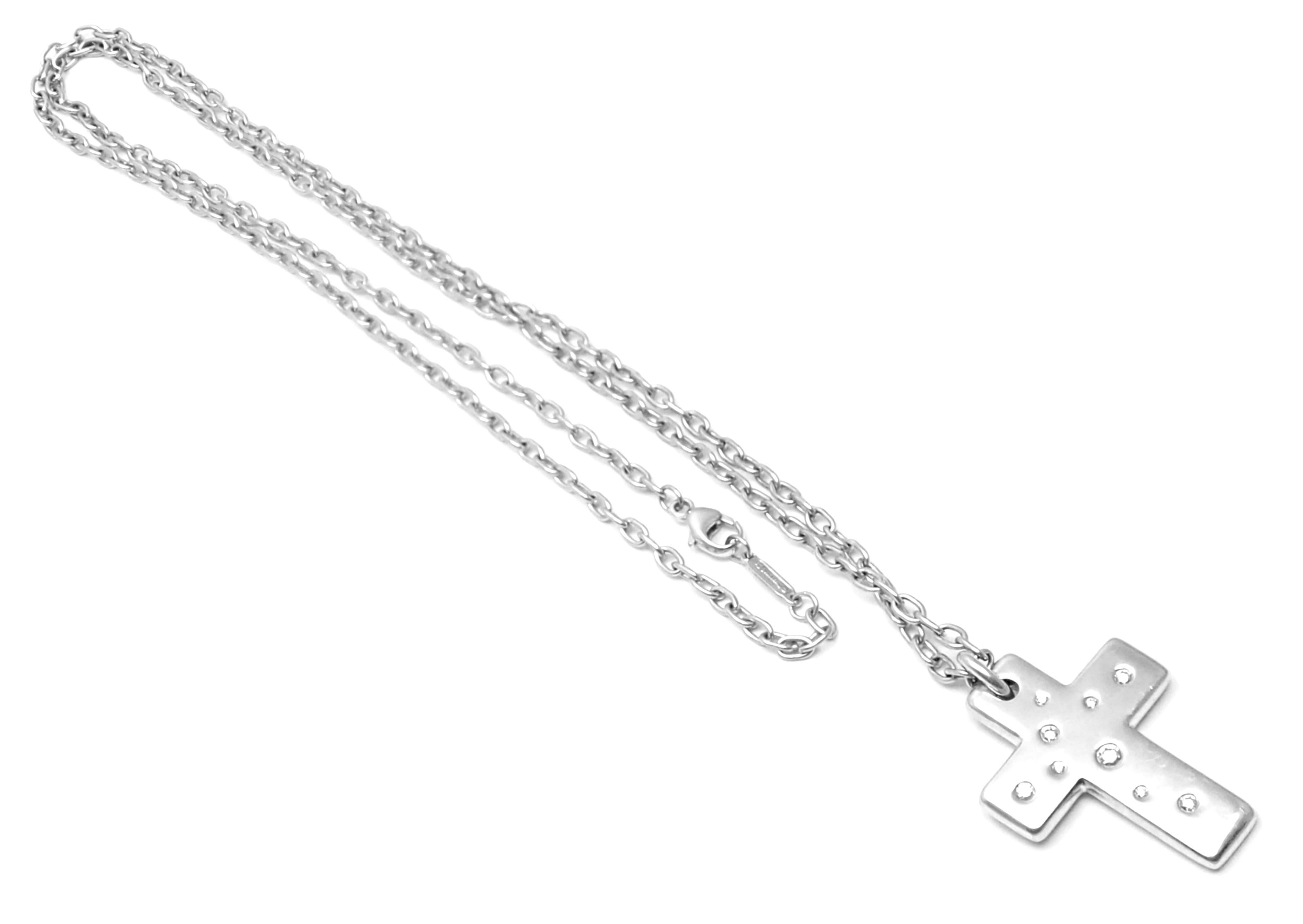 Women's or Men's Tiffany & Co. Etoile Diamond Cross White Gold Pendant Necklace