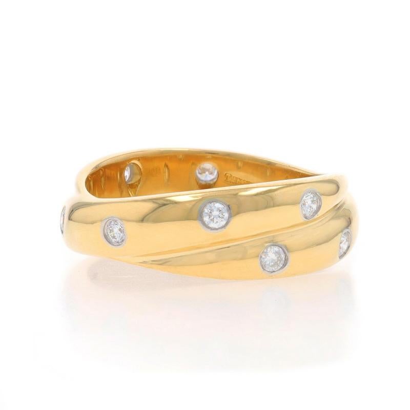 Tiffany & Co. Etoile Diamond Crossover Band YellowGold 18k Plat .30ctw Ring 7.5 In Excellent Condition For Sale In Greensboro, NC