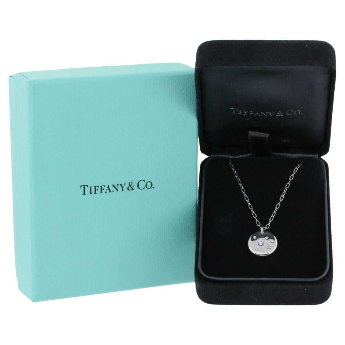 Tiffany & Co. Etoile Diamond Pendant Round Disc 18k White Gold & Box