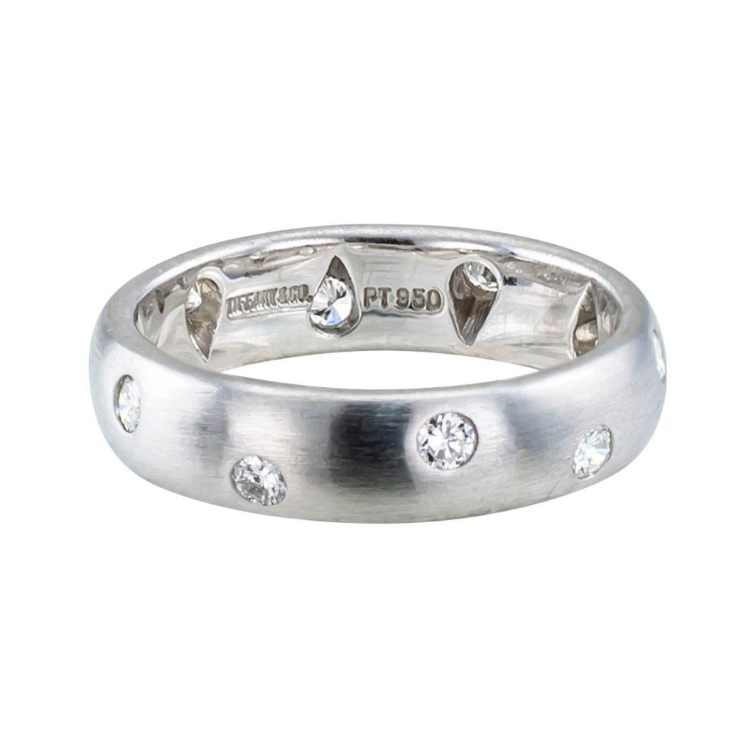 Round Cut Tiffany & Co. Etoile Diamond Platinum Ring Band Size 4