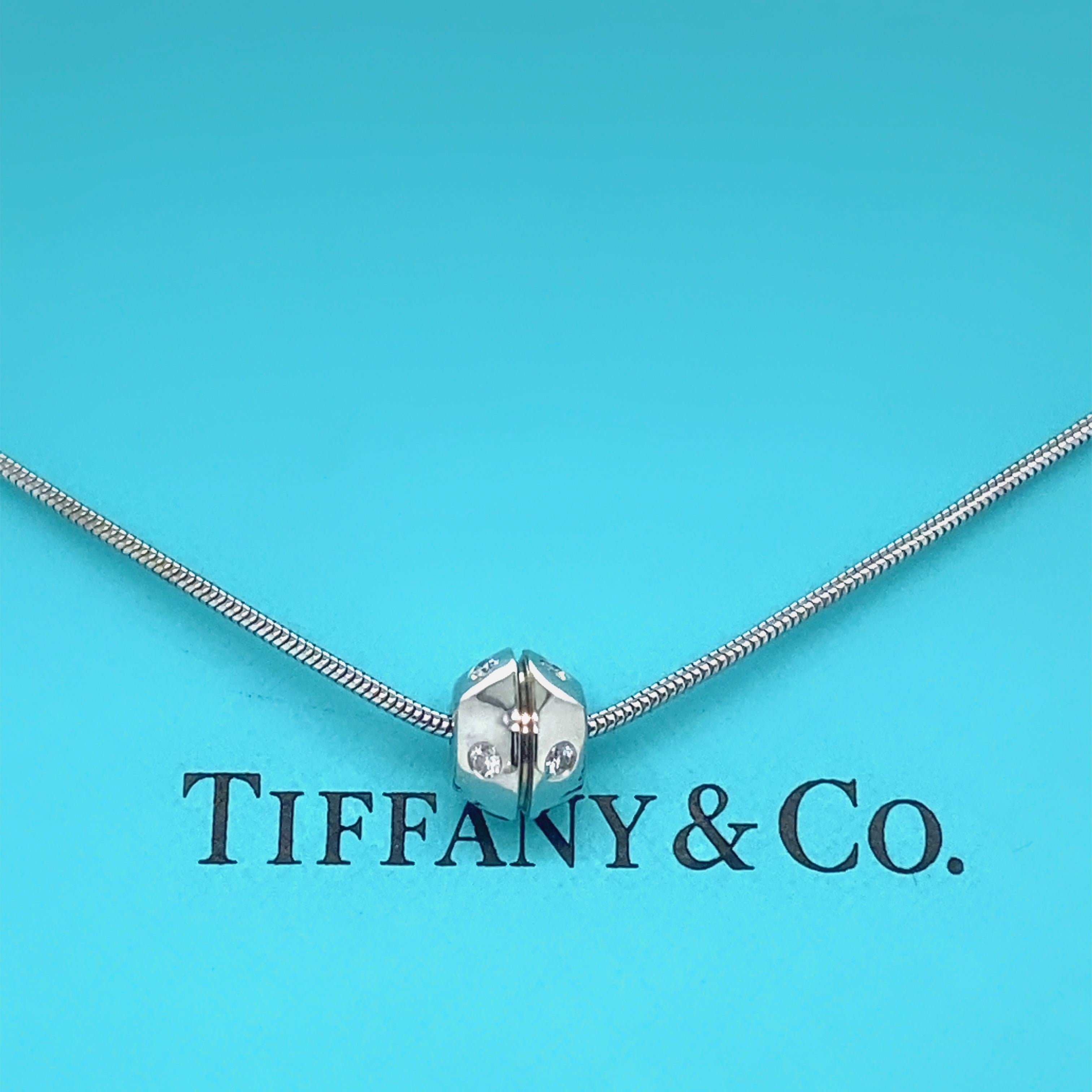 Tiffany & Co. Etoile Diamond Rotating Ball Pendant Necklace 18kt White Gold For Sale 3