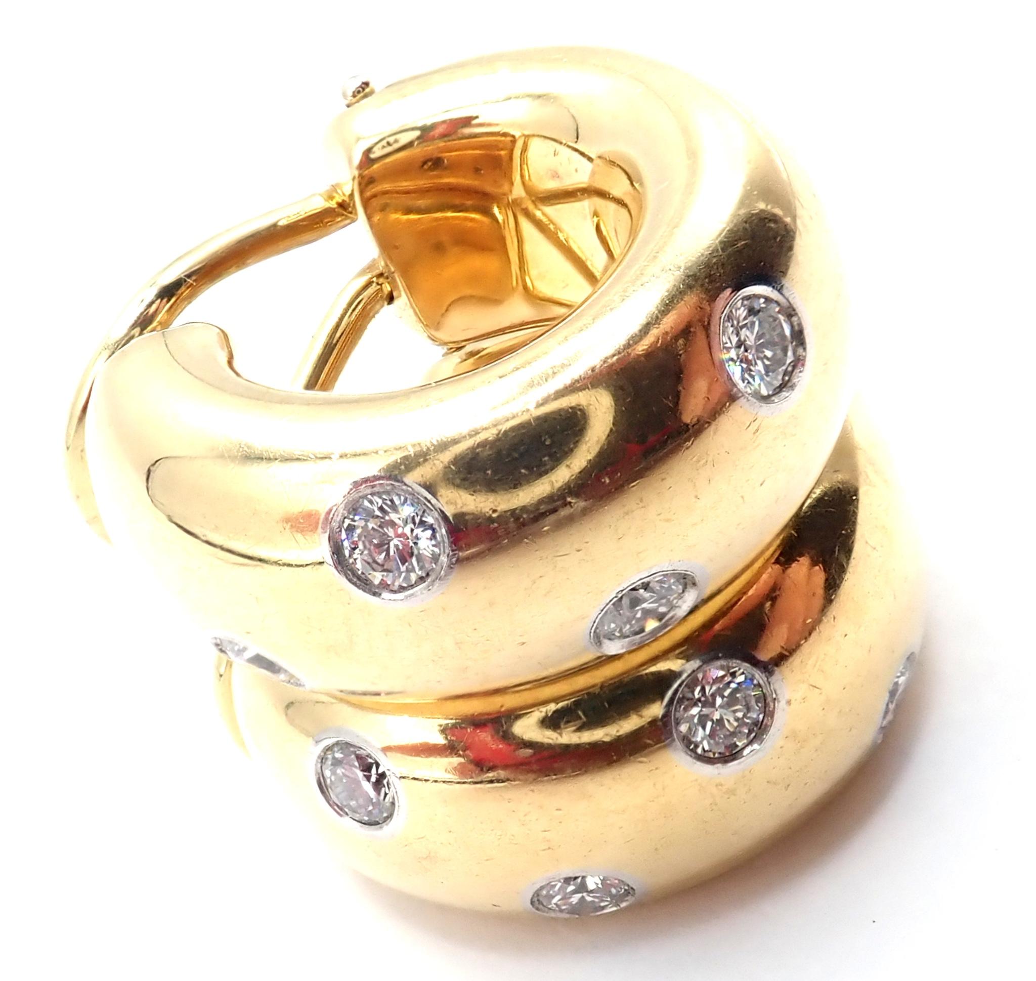 Brilliant Cut Tiffany & Co Etoile Diamond Yellow Gold And Platinum Hoop Earrings For Sale