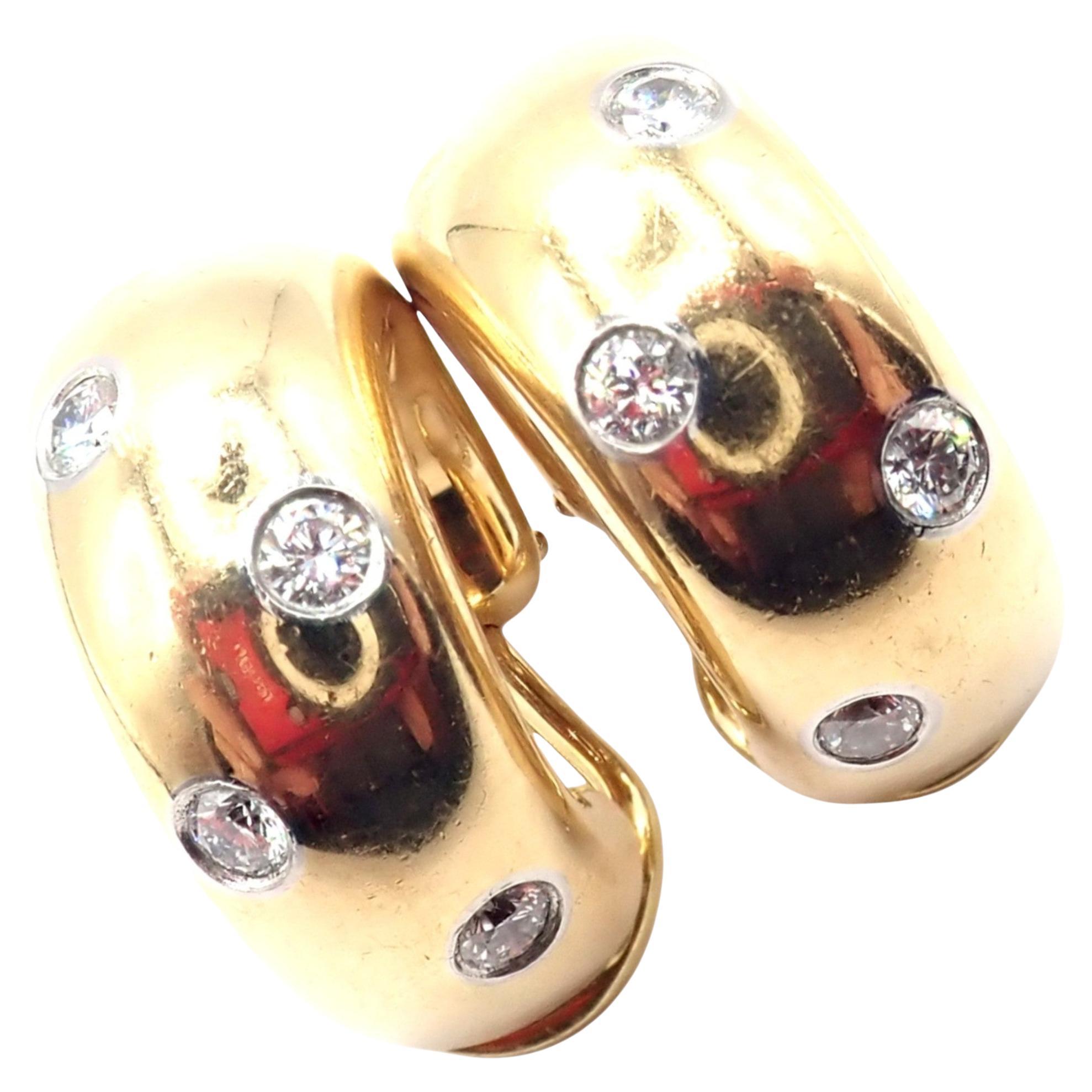 Tiffany & Co Etoile Diamond Yellow Gold And Platinum Hoop Earrings For Sale