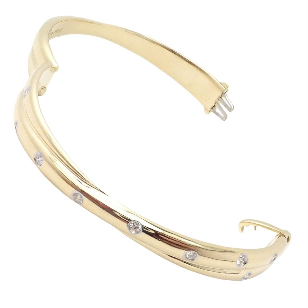 Tiffany & Co Etoile Diamond Yellow Gold Platinum Crossover Bangle Bracelet 2