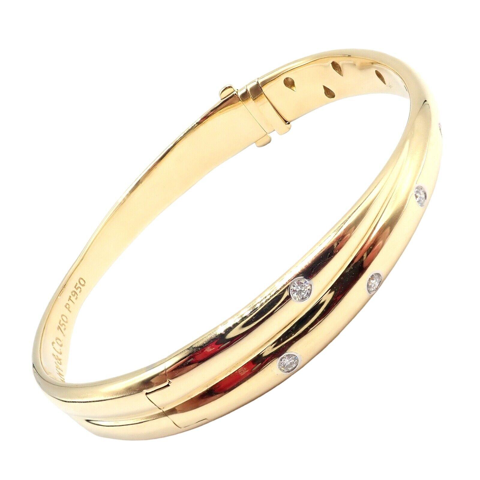 Tiffany & Co Etoile Diamond Yellow Gold Platinum Crossover Bangle Bracelet 6