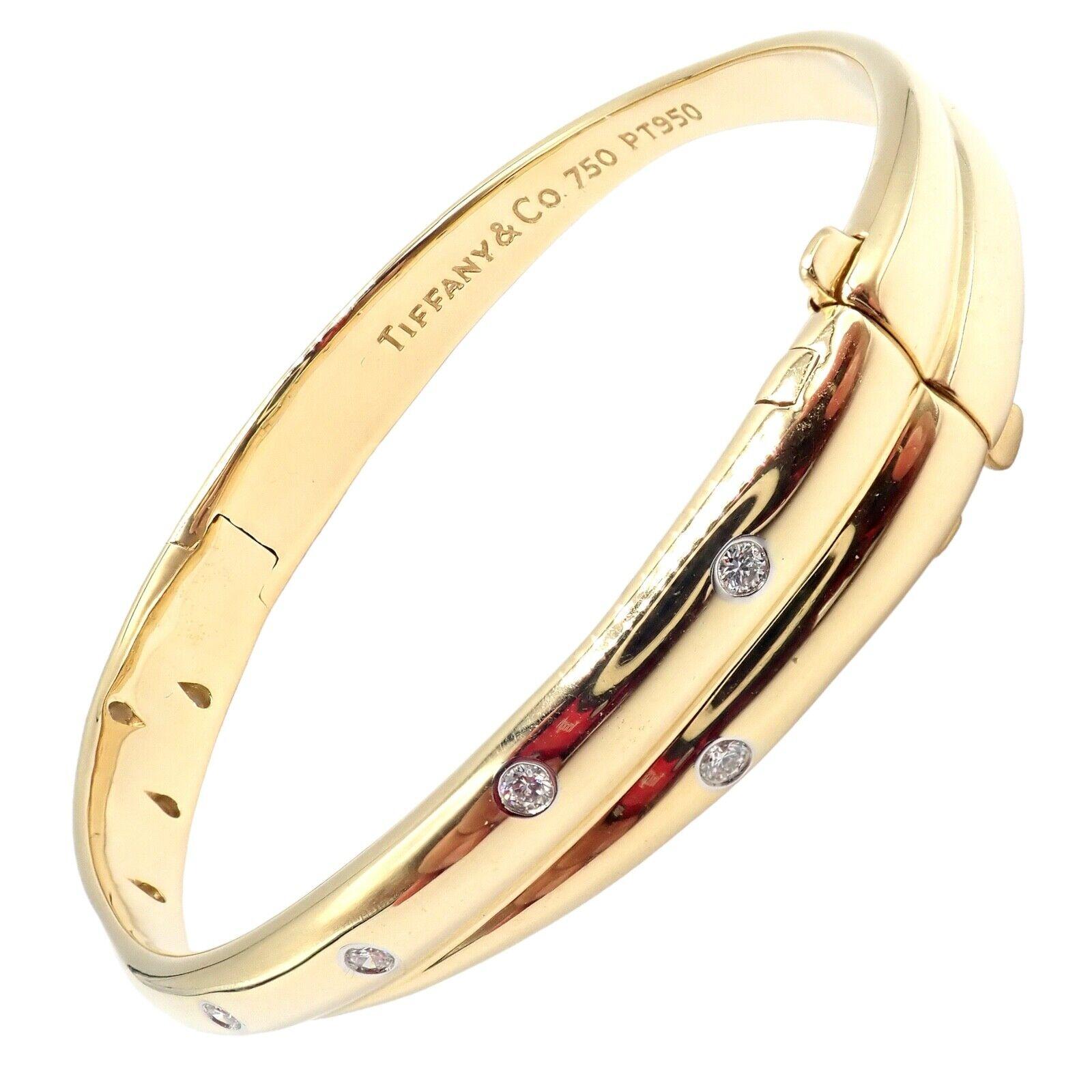 Brilliant Cut Tiffany & Co Etoile Diamond Yellow Gold Platinum Crossover Bangle Bracelet