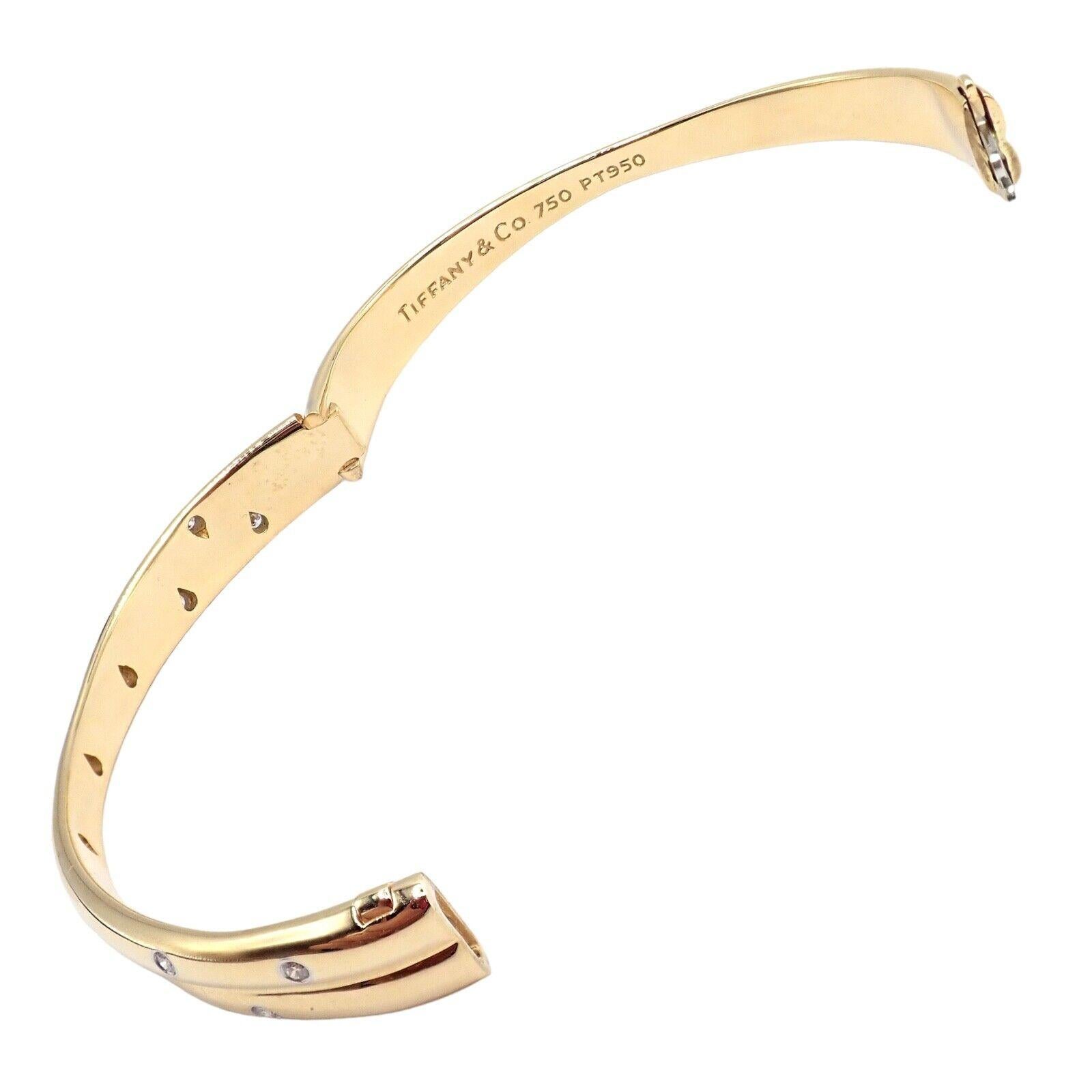 Women's or Men's Tiffany & Co Etoile Diamond Yellow Gold Platinum Crossover Bangle Bracelet