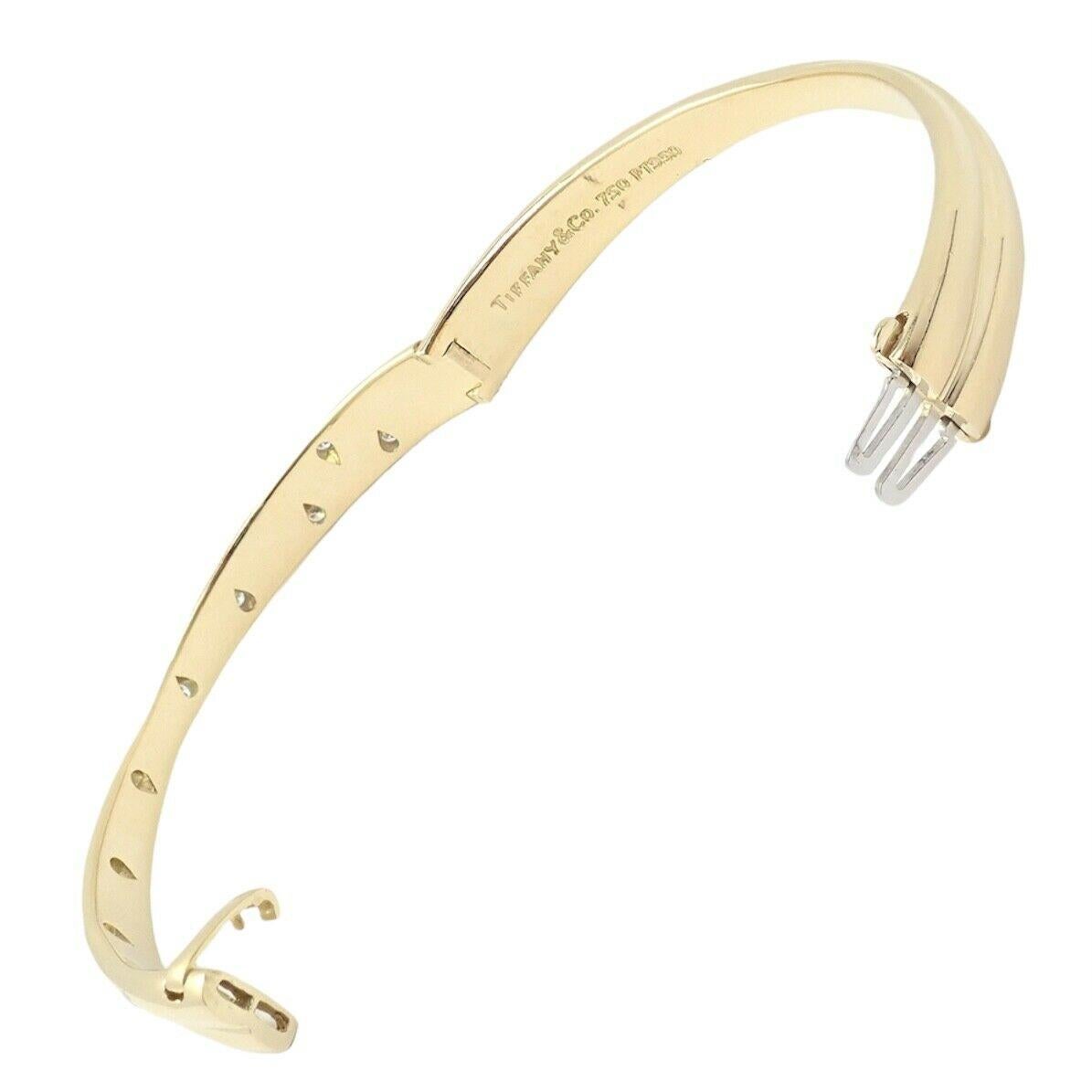 Brilliant Cut Tiffany & Co Etoile Diamond Yellow Gold Platinum Crossover Bangle Bracelet