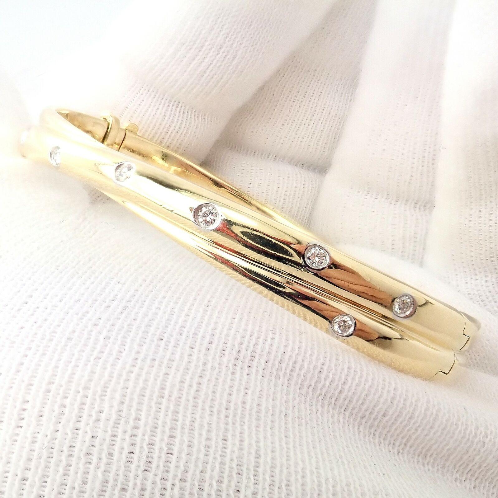 Tiffany & Co Etoile Diamond Yellow Gold Platinum Crossover Bangle Bracelet In New Condition In Holland, PA