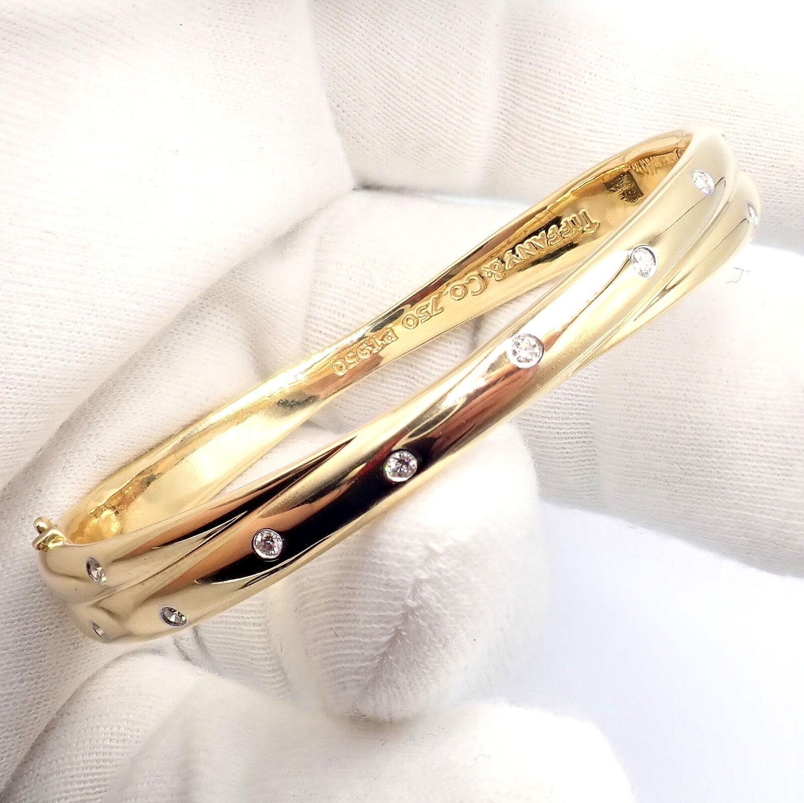 Tiffany & Co Etoile Diamond Yellow Gold Platinum Crossover Bangle Bracelet 2