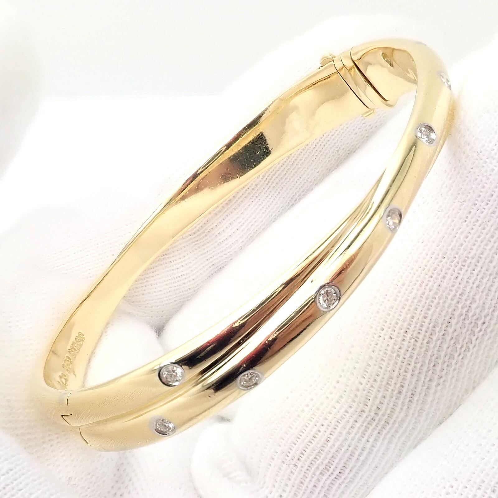 Tiffany & Co Etoile Diamond Yellow Gold Platinum Crossover Bangle Bracelet 1