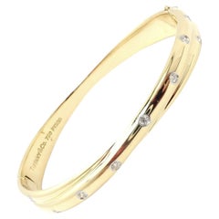 Tiffany & Co Etoile Diamond Yellow Gold Platinum Crossover Bangle Bracelet