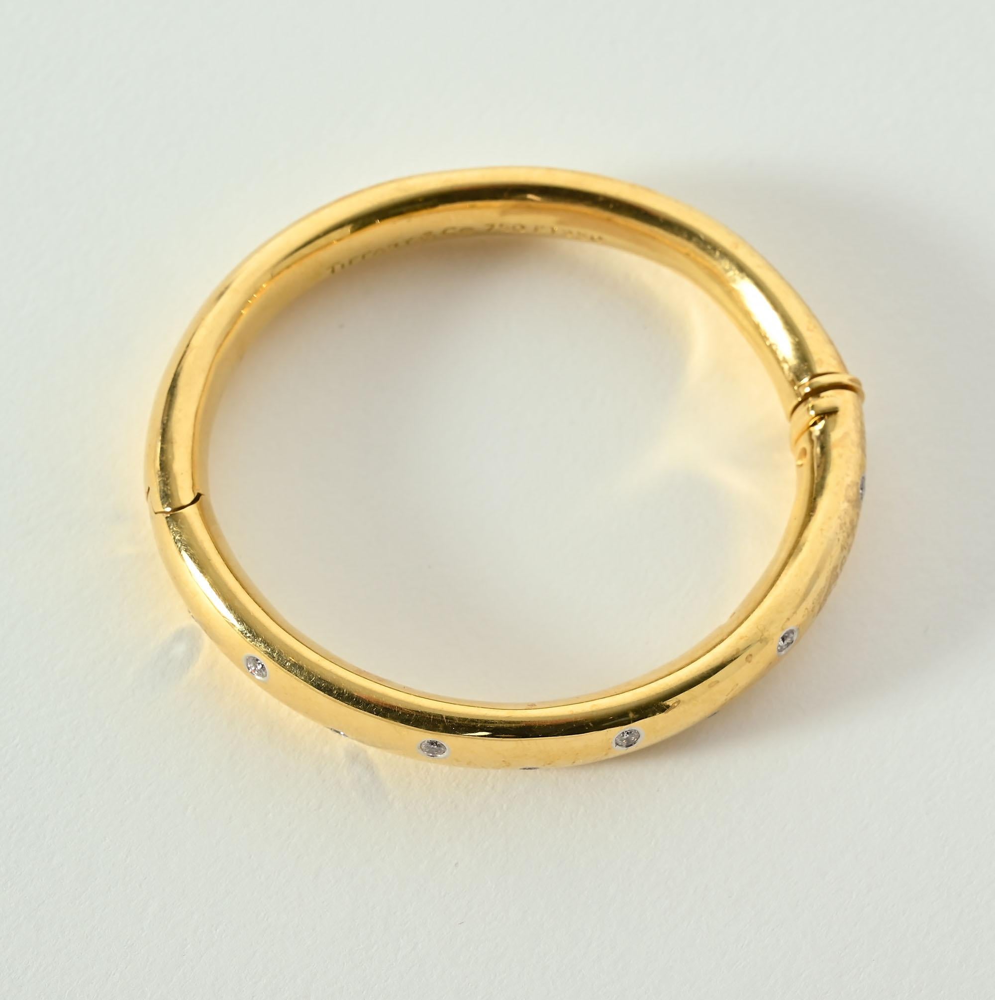 Contemporary Tiffany & Co. Etoile Gold Bangle Bracelet with Diamonds For Sale