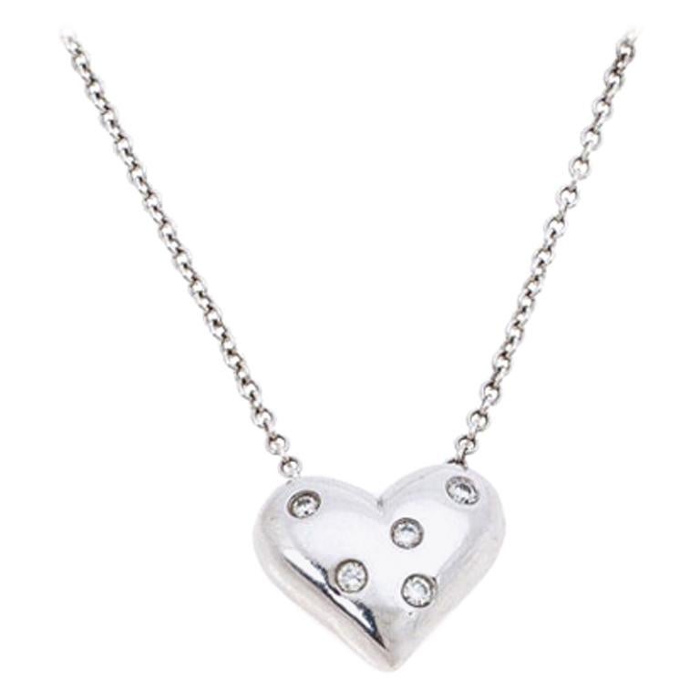 Tiffany & Co. Etoile Heart 5 Diamond Platinum Pendant Necklace