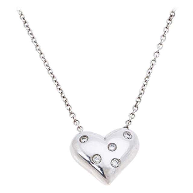 Tiffany and Co. Etoile Heart 5 Diamond Platinum Pendant Necklace at 1stDibs