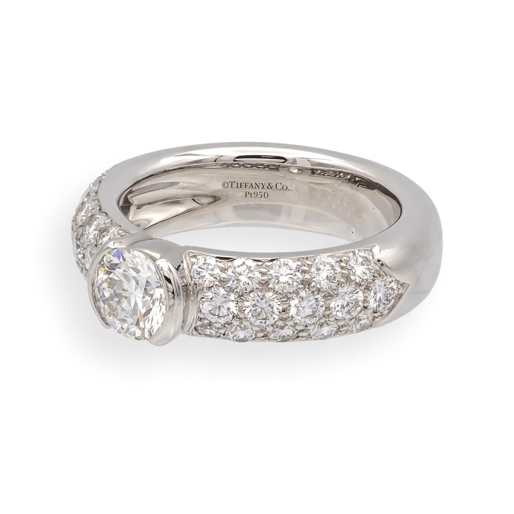 Brilliant Cut Tiffany & Co. Etoile Platinum 1.26 Cts Total Round Pave Diamond Engagement Ring For Sale
