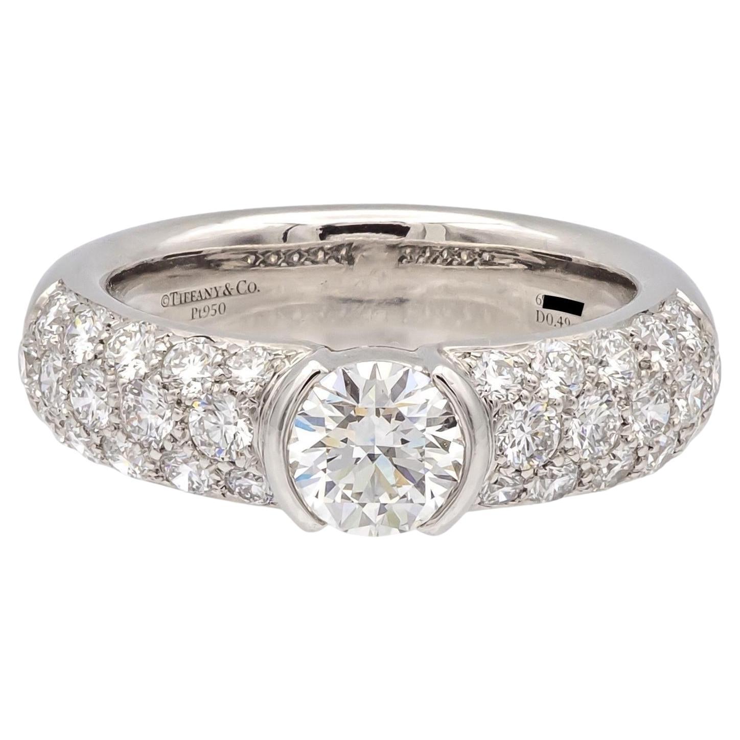 Tiffany & Co. Etoile Platinum 1.26 Cts Total Round Pave Diamond Engagement Ring For Sale