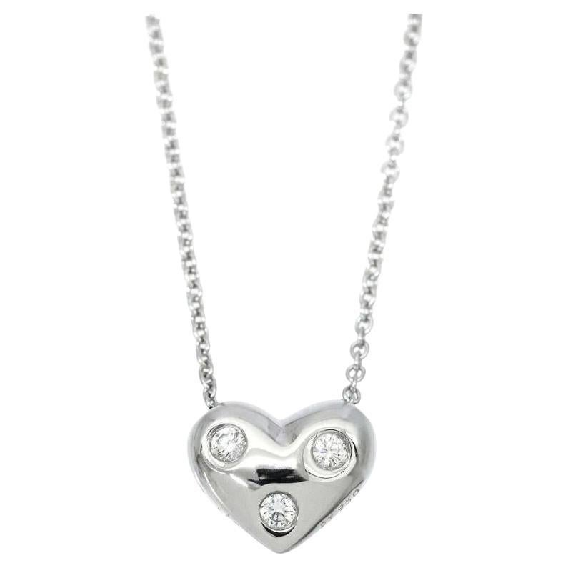 TIFFANY & Co. Etoile Platinum 3 Diamond Heart Pendant Necklace