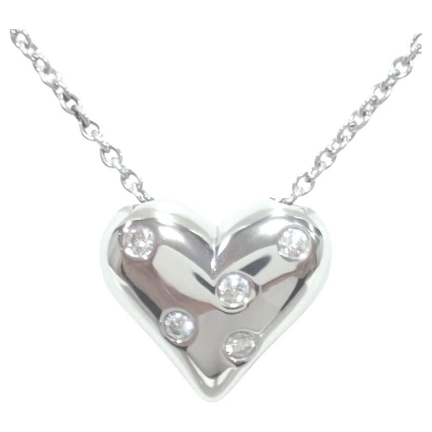 TIFFANY & Co. Etoile Platinum 5 Diamond Heart Pendant Necklace For Sale