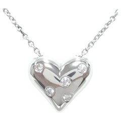 TIFFANY & Co. Etoile Platinum 5 Diamond Heart Pendant Necklace
