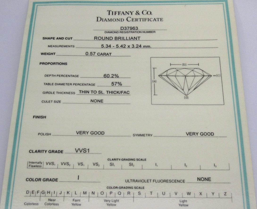 TIFFANY & Co. Bague de fiançailles Etoile en platine avec diamant de 0,57ct 6,25 en vente 3