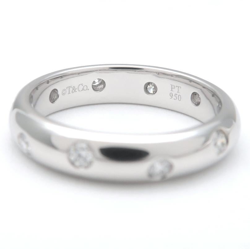 TIFFANY & Co. Etoile Platinum Diamond 4mm Band Ring 5 In Excellent Condition For Sale In Los Angeles, CA
