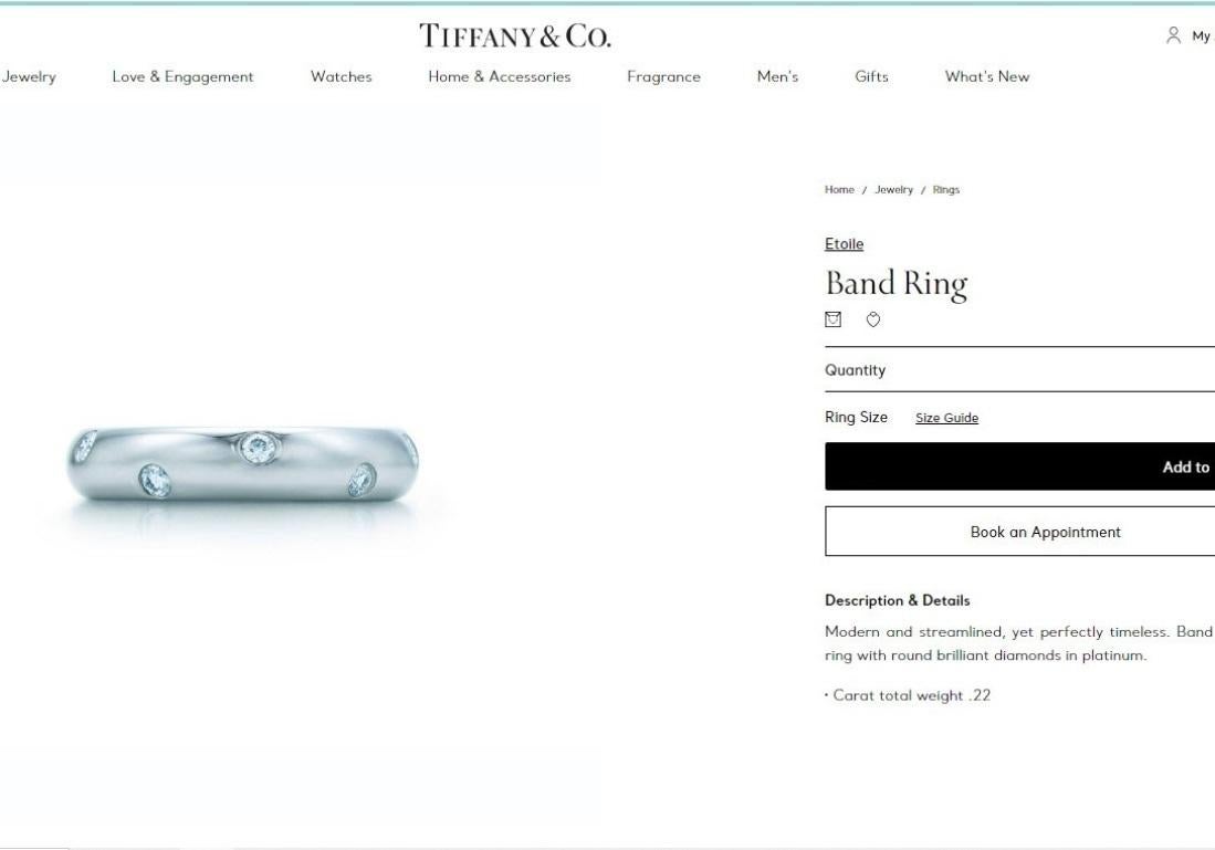 TIFFANY & Co. Etoile Platinum Diamond 4mm Band Ring 7 Pour femmes en vente
