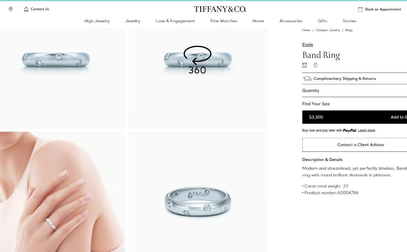 TIFFANY & Co. Etoile Platinum Diamond 4mm Band Ring 7 For Sale 1