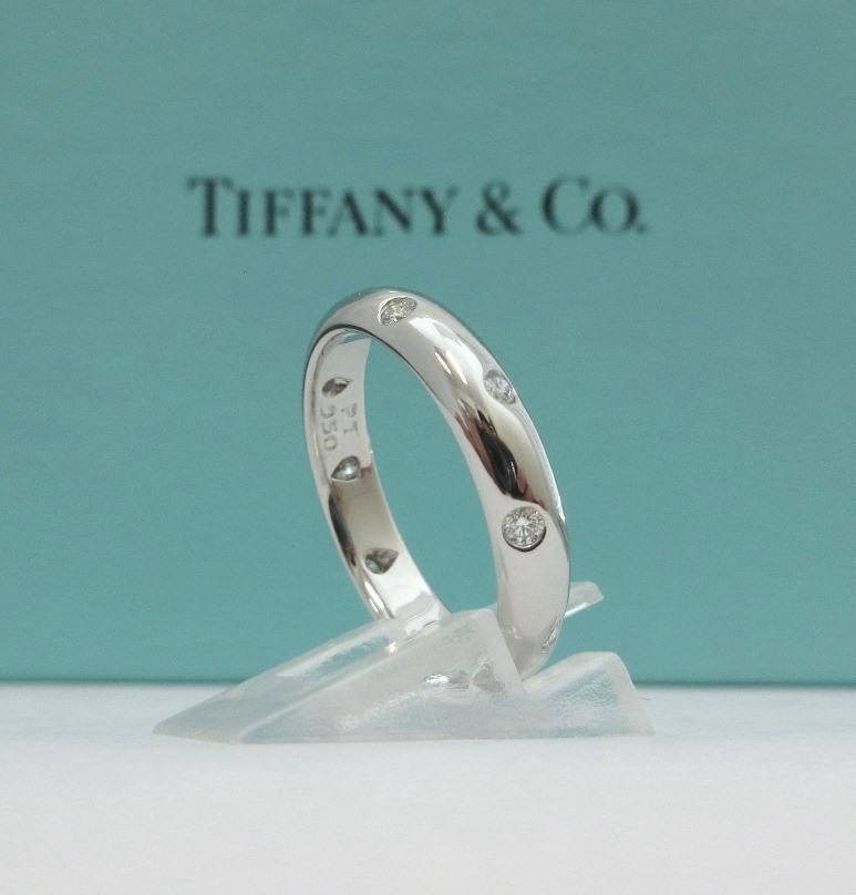 Round Cut TIFFANY & Co. Etoile Platinum Diamond 4mm Band Ring 9 For Sale