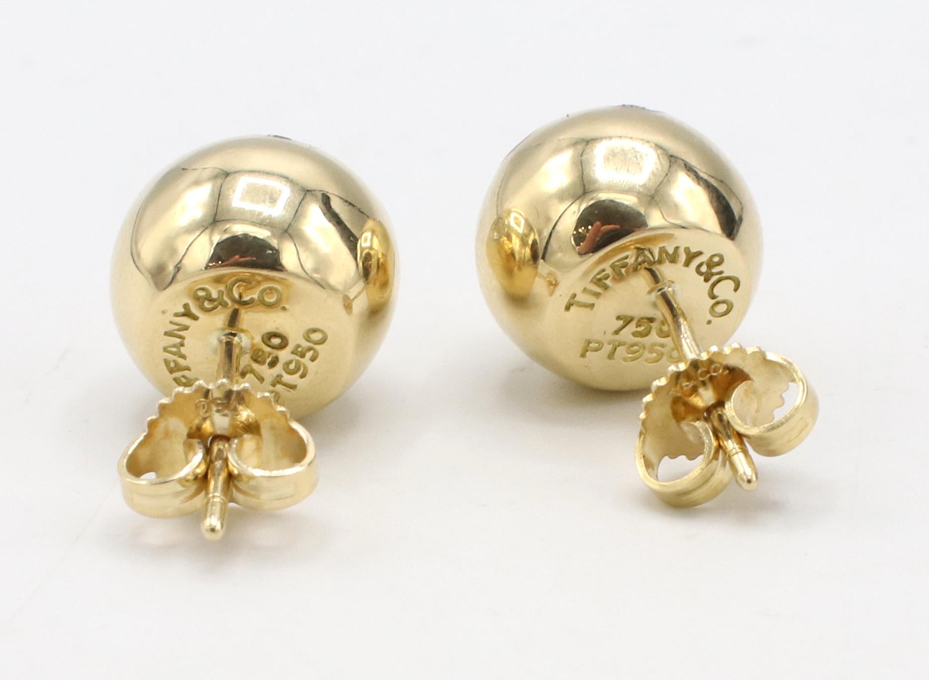 Round Cut Tiffany & Co. Etoile Platinum & Gold Ball Stud Earrings