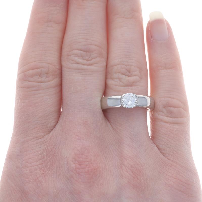 Round Cut Tiffany & Co. Etoile Semi Bezel Diamond Solitaire Engagement Ring Platinum .79ct For Sale