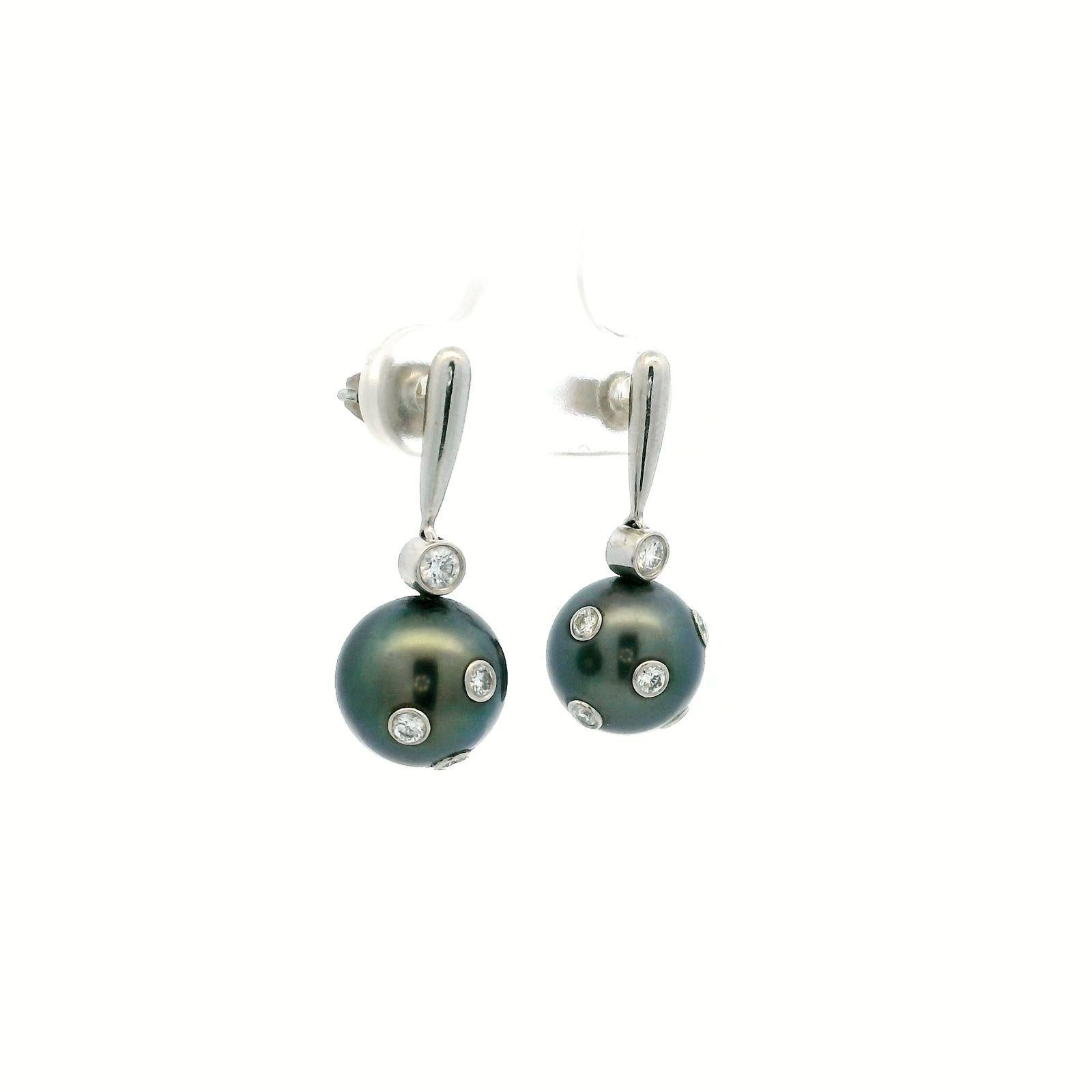 Retro Tiffany & Co. Etoile Tahitian Pearl Diamond Earrings Platinum For Sale