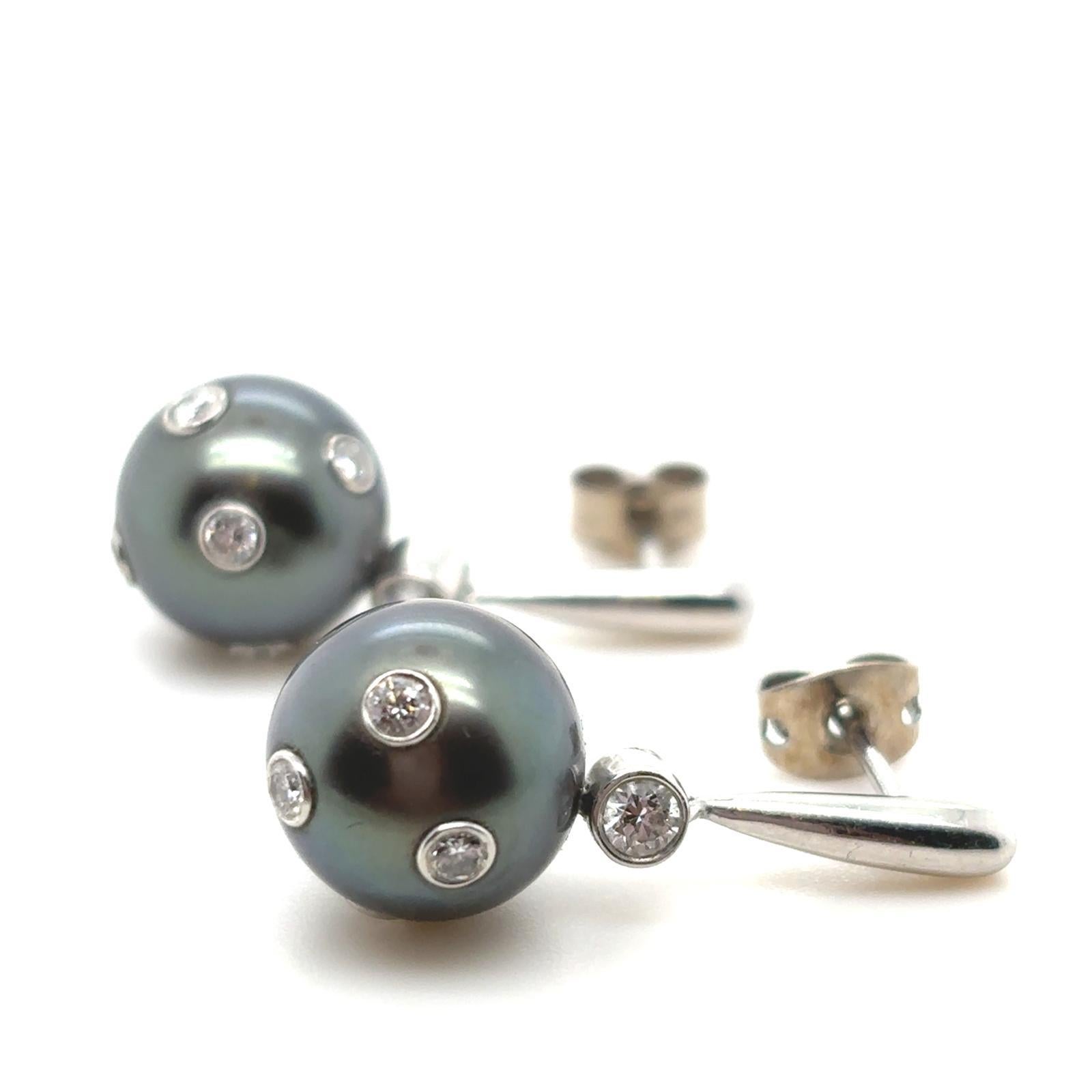 Women's Tiffany & Co. Etoile Tahitian Pearl Diamond Earrings Platinum For Sale