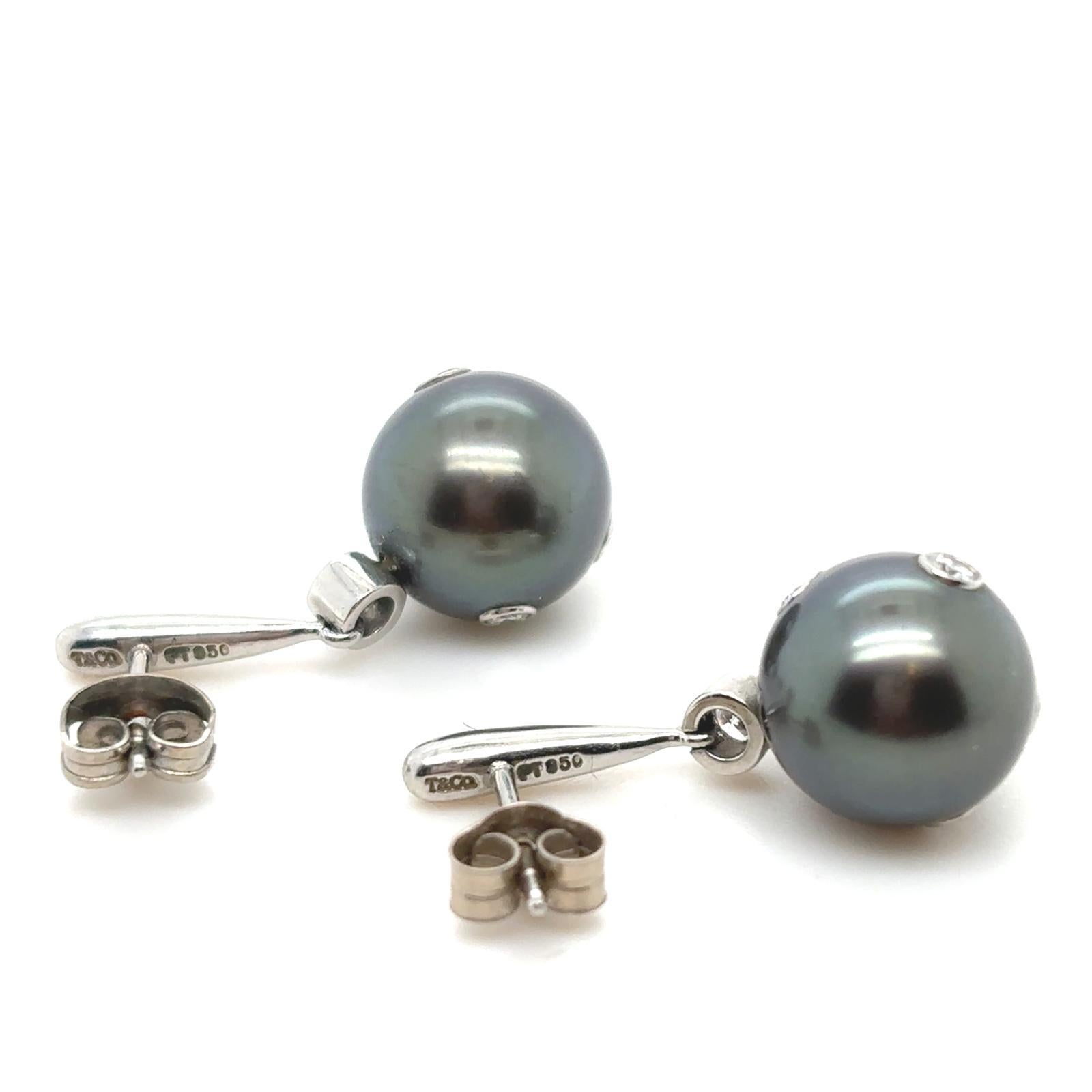 Tiffany & Co. Etoile Tahitian Pearl Diamond Earrings Platinum For Sale 3