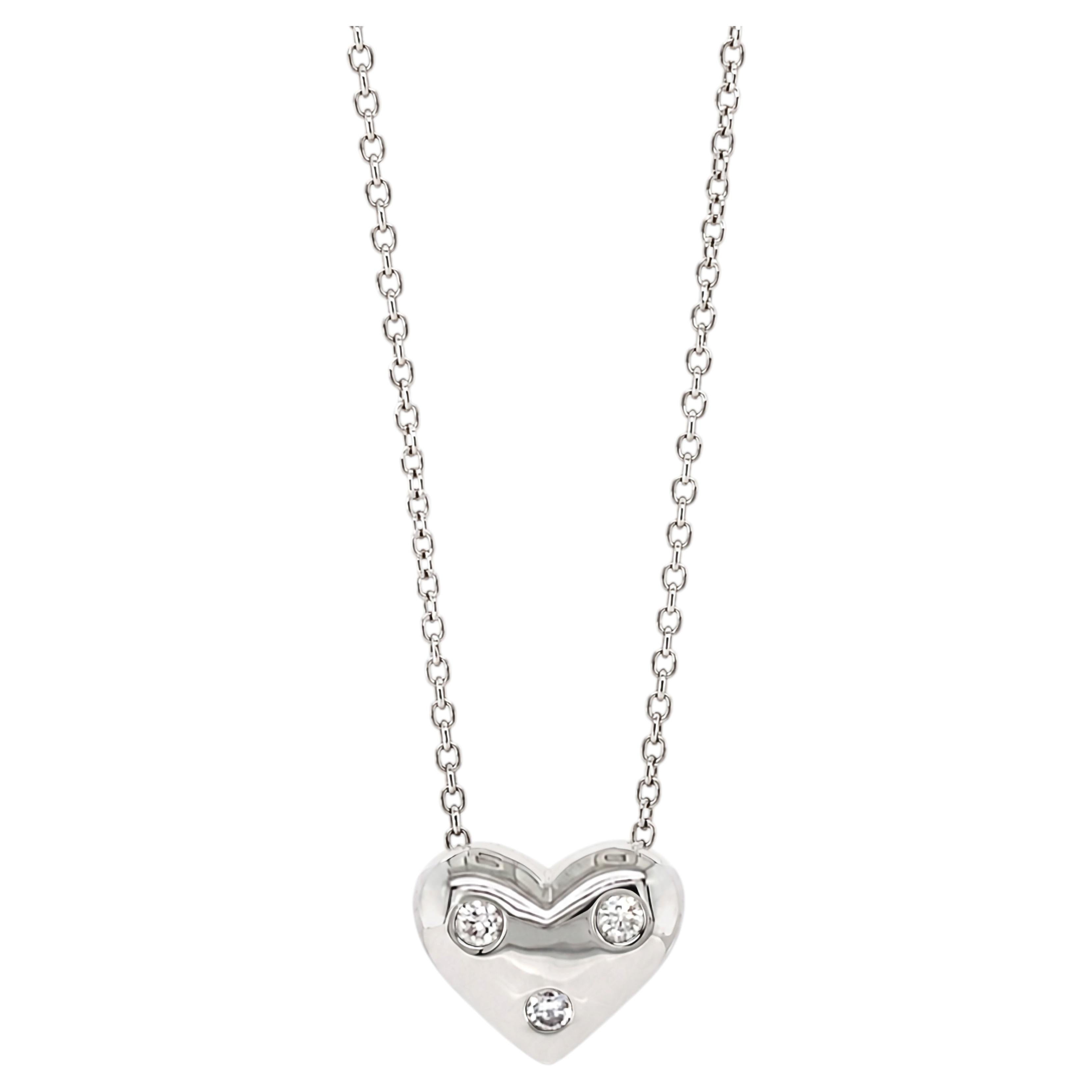 Tiffany & Co. Etoile Three Diamond Puffy Heart Pendant Necklace in Platinum