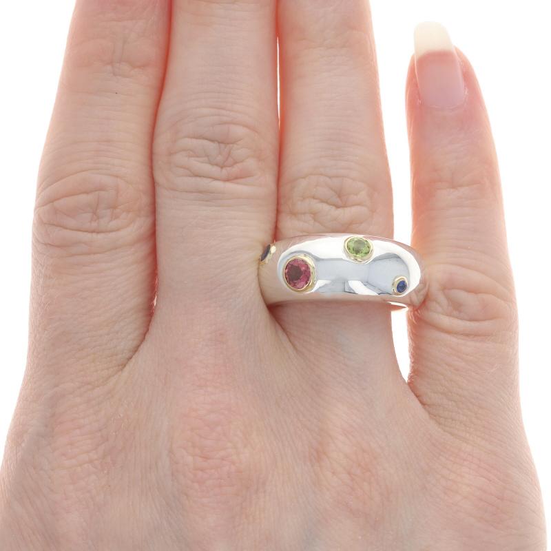 Round Cut Tiffany & Co. Etoile Tourmaline Peridot Band 925 & Gold 18k Gemstone Ring Sz 8