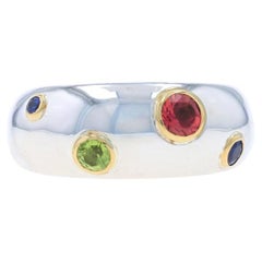 Tiffany & Co. Etoile Tourmaline Peridot Band 925 & Gold 18k Gemstone Ring Sz 8