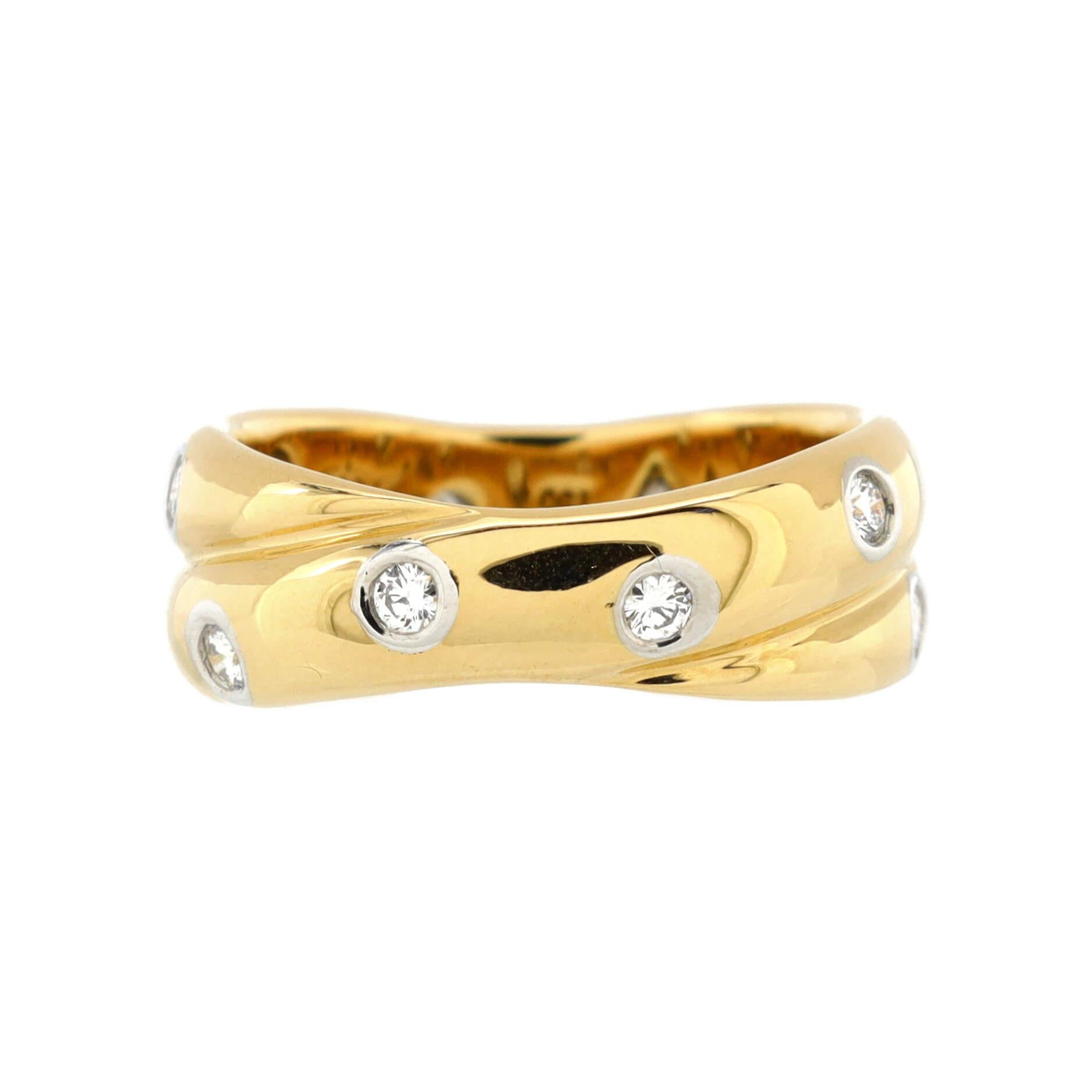 Condition: Very good. Moderate wear throughout.
Accessories: No Accessories
Measurements: Size: 5.75 - 51, Width: 7.20 mm
Designer: Tiffany & Co.
Model: Etoile Twist Band Ring 18K Yellow Gold and Platinum with Diamonds
Exterior Color: Yellow