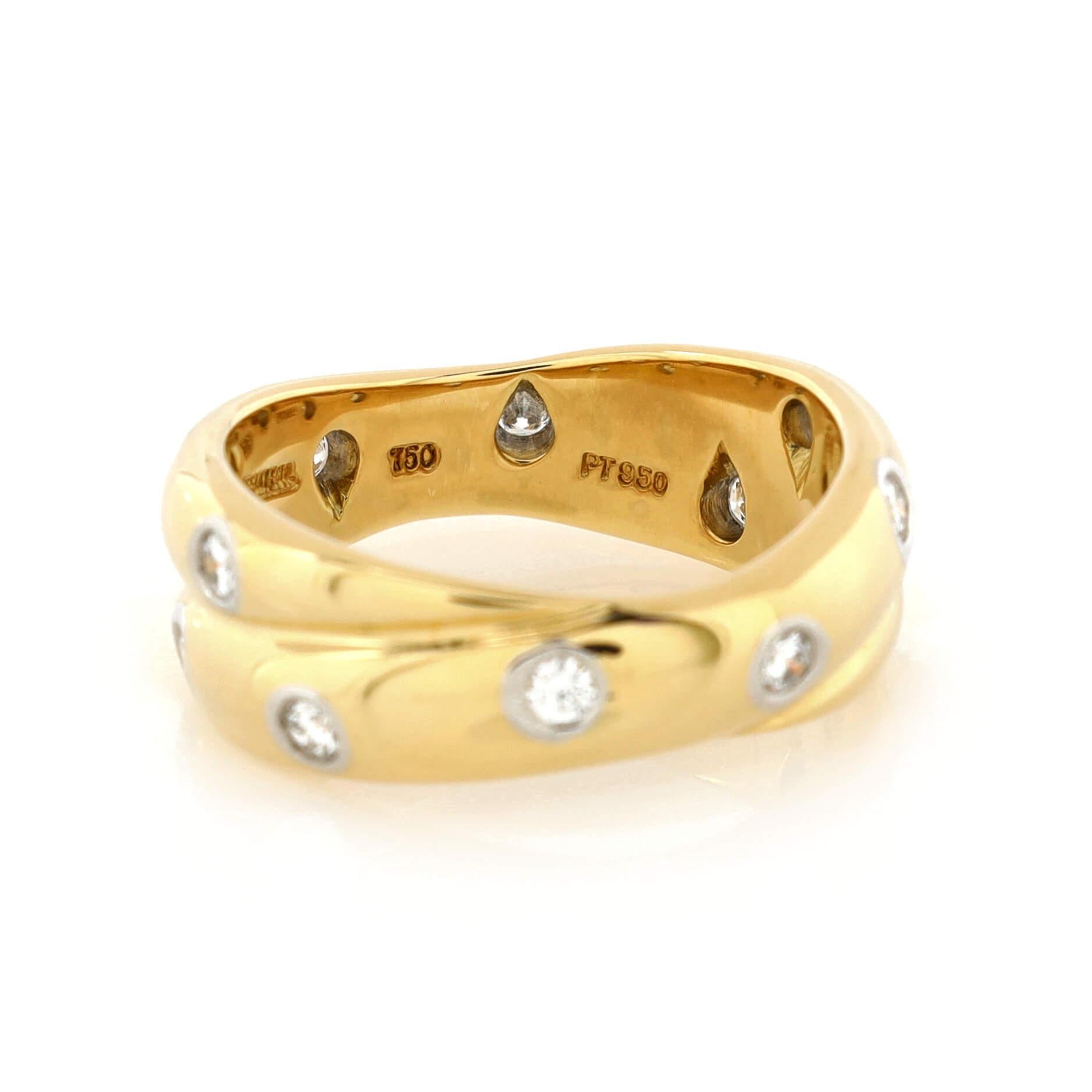 Women's or Men's Tiffany & Co. Etoile Twist Band Ring 18K Yellow Gold and Platinum with Di